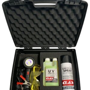 Kit détection fuites climatisation gaz R134a avec lampe UV 12v + lunette + additif UV et spray - AC 9140 - CLAS Equipements