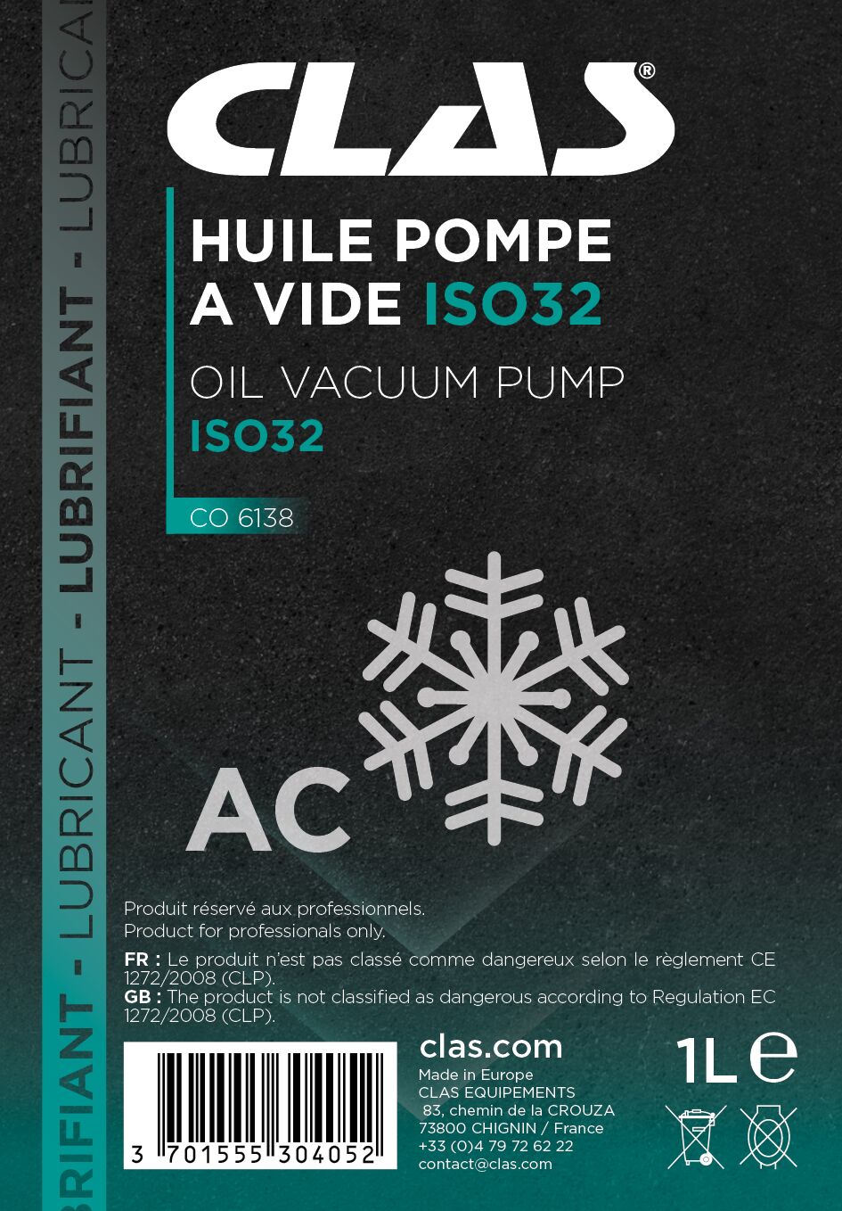1L d'huile ISO 32 pour pompe à vide - CO 6138 - CLAS Equipements – Image 2