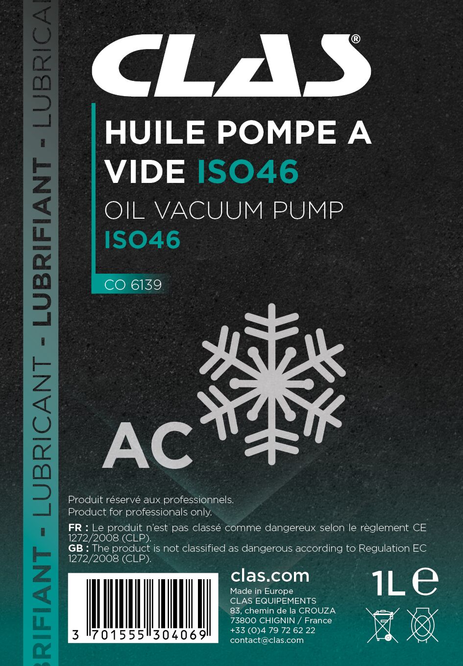 1L d'huile ISO 46 pour pompe à vide - CO 6139 - CLAS Equipements – Image 2