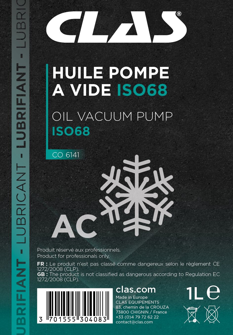 1L d'huile ISO 68 pour pompe à vide - CO 6141 - CLAS Equipements – Image 2