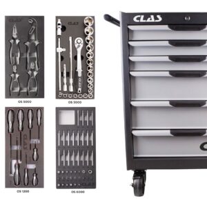 Servante 6 tiroirs + 154 outilsServante d'atelier 6 tiroirs 400Kg L.688 x l.459 x H.1035mm avec 154 outils - EG 6154 - CLAS Equipements