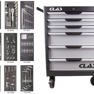 Servante 6 tiroirs + 172 outilsServante d'atelier 6 tiroirs 400Kg L.688 x l.459 x H.1035mm avec 205 outils - EG 6205 - CLAS Equipements